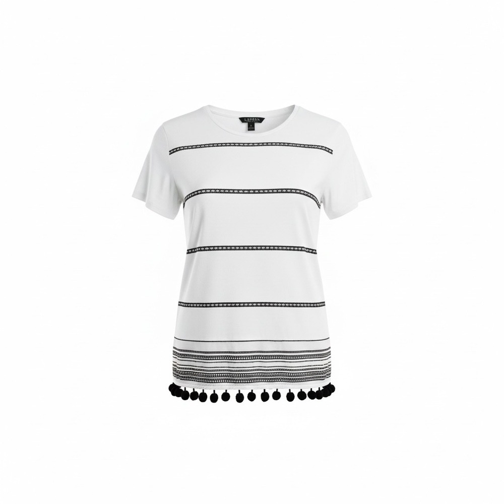 Lauren Ralph Lauren White Embroidered Tassel Trim Top XL